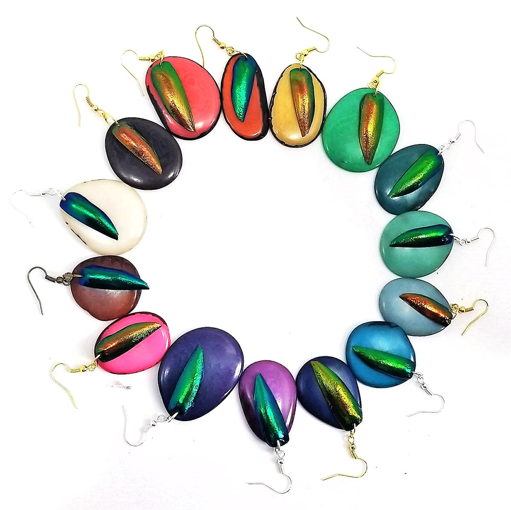 Jewel Beetle Tagua Earrings Sustainable Ecofriendly Natural Jewel Beetle Tagua Earrings Sustainable Ecofriendly