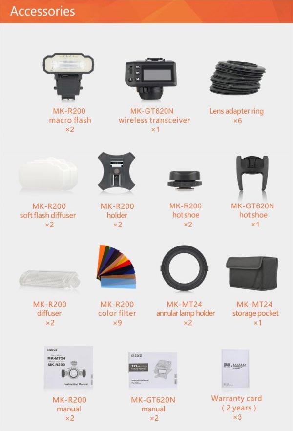 Meike MK-MT24 (Nikon/Canon/Sony) Wireless RF Macro Twin Flash MK-MT24NII MK-MT24CII MK-MT24SII - Image 8